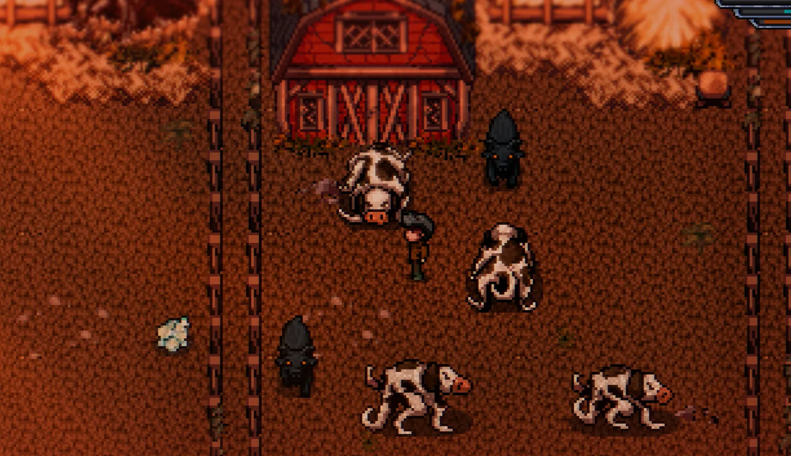 Farm paddock with a red barn and cows — official Steam screenshot